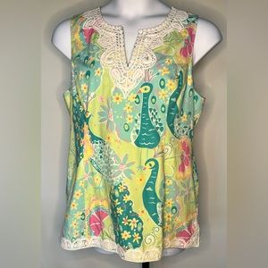 Lilly Pulitzer sleeveless top with lace trim. Size 16